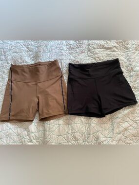 Athleta Bike Shorts Duo in Black and Brown